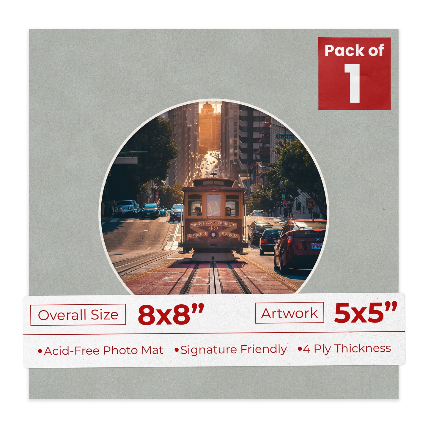 Light Grey Suede Mat Board for 8x8 Frames - Circle Opening for 5x5 Photos