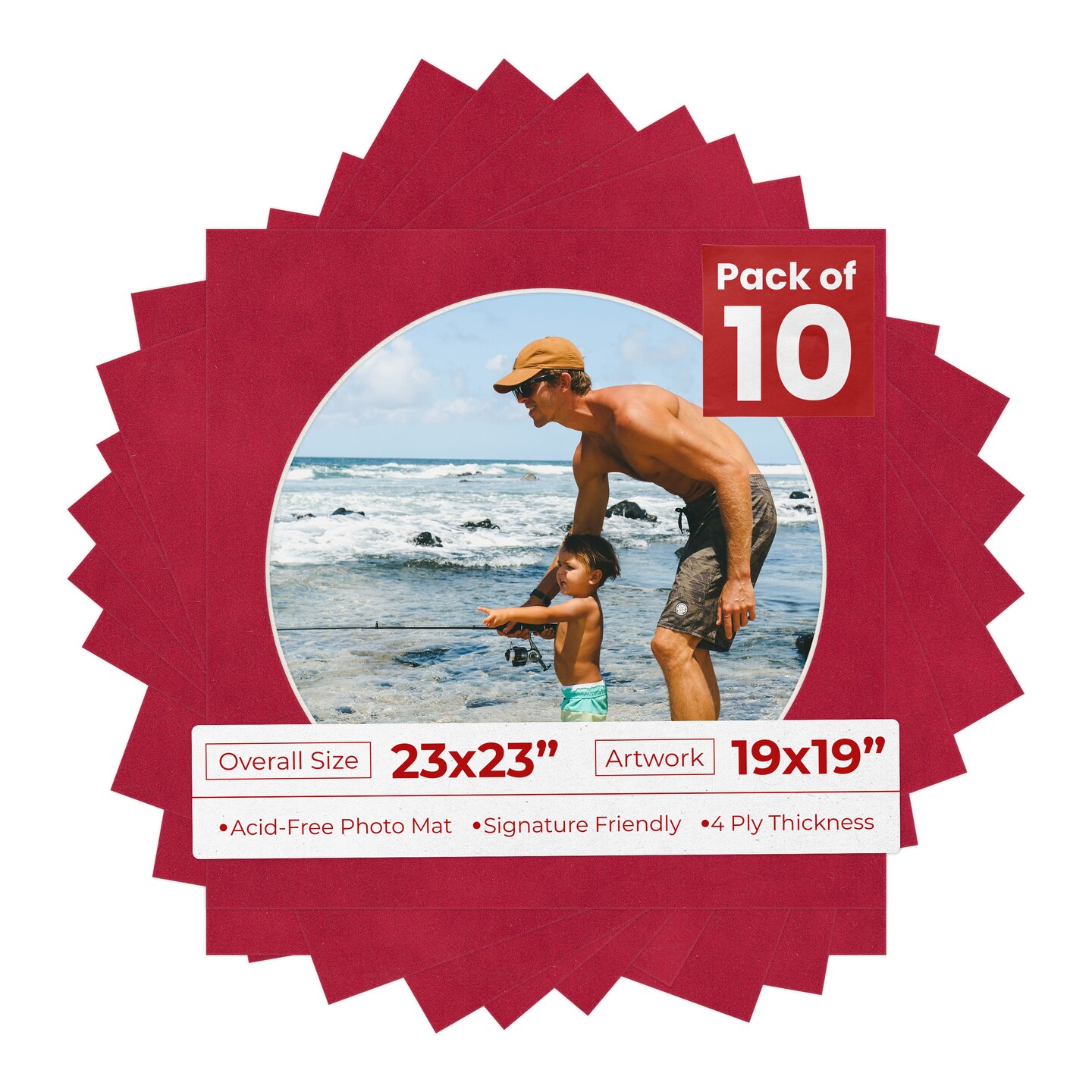 Red Suede Mat Board for 23x23 Frames - Circle Opening for 19x19 Photos