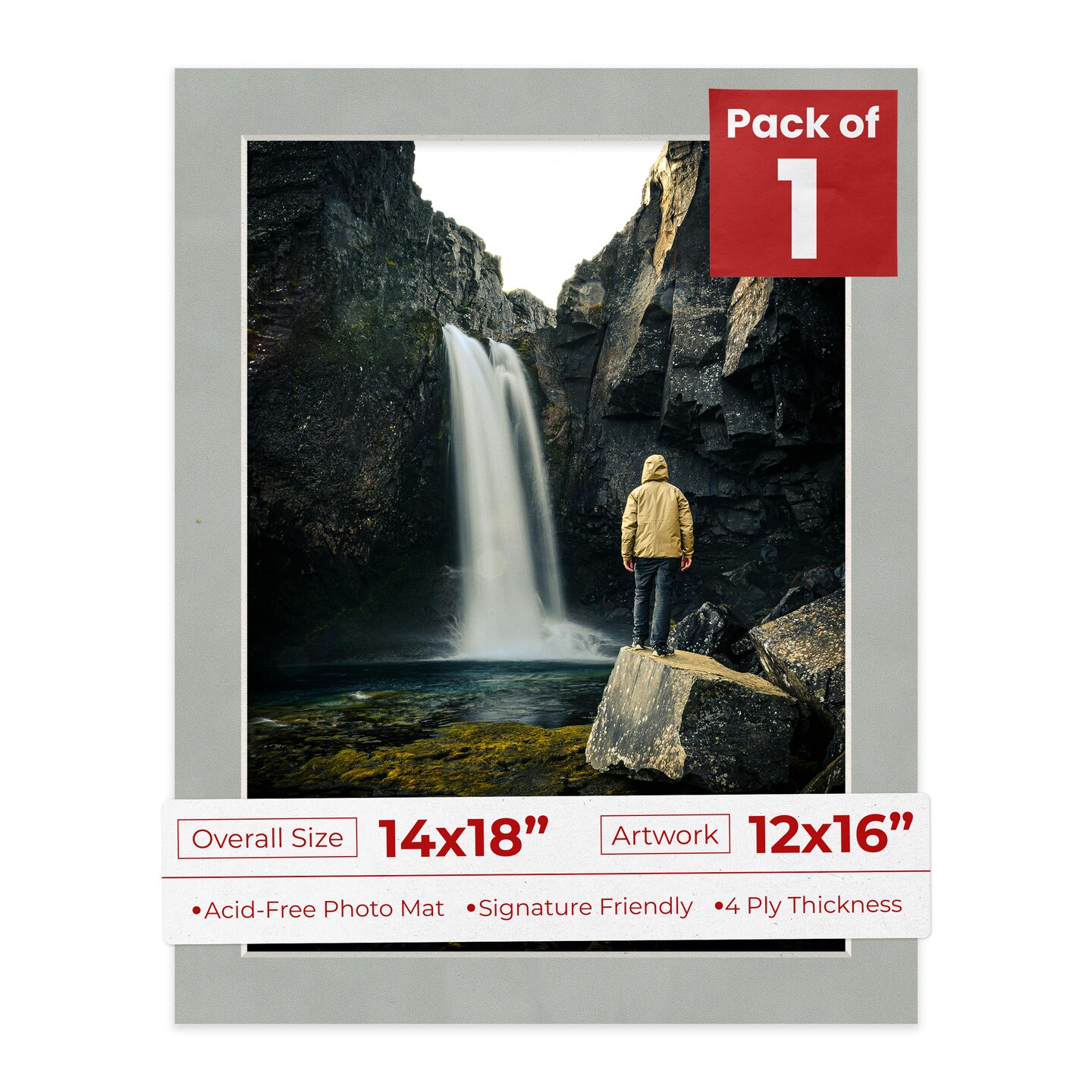 Light Grey Suede Mat Board for 14x18 Frames - Fits 12x16 Photos