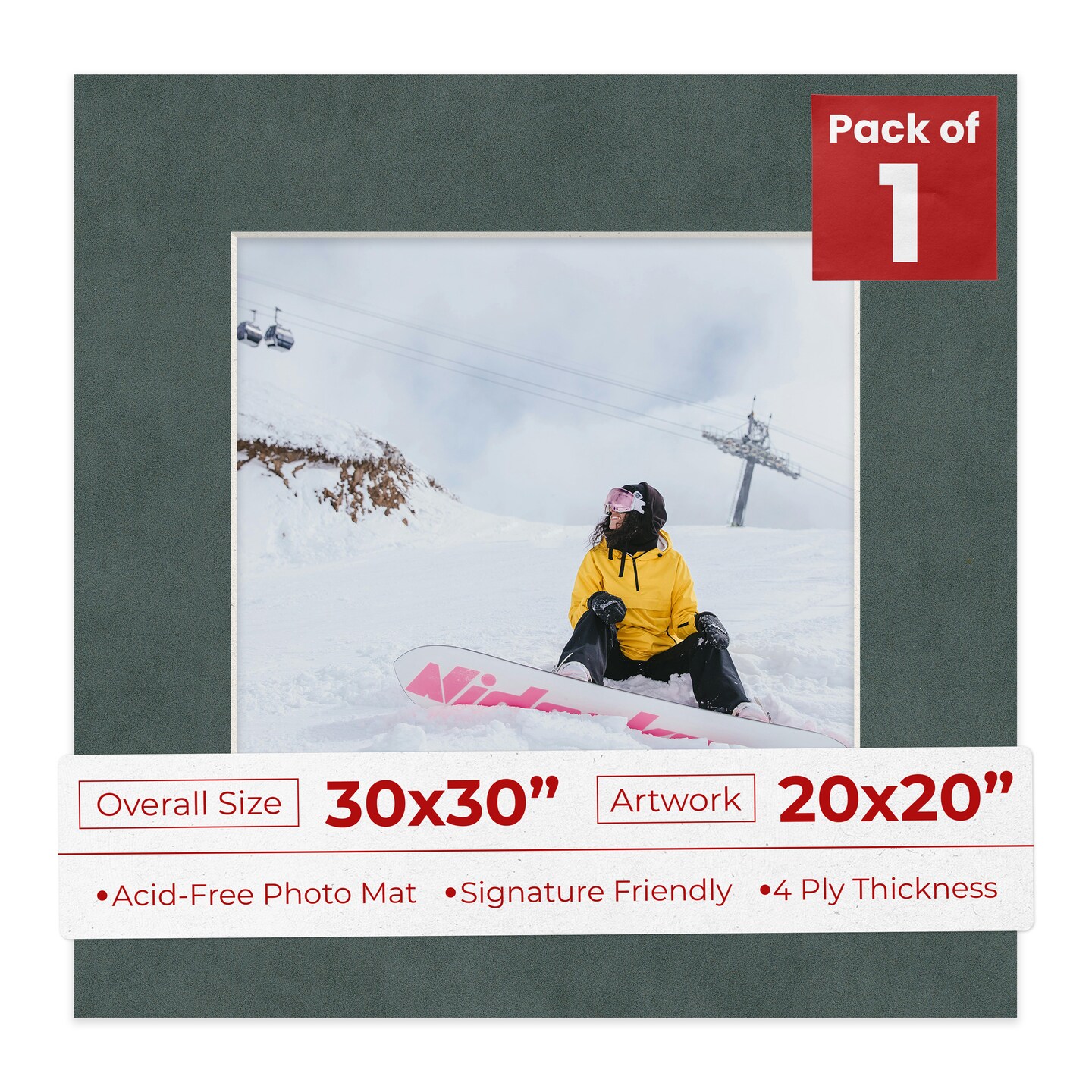 Dark Grey Suede Mat Board for 30x30 Frames - Fits 20x20 Photos