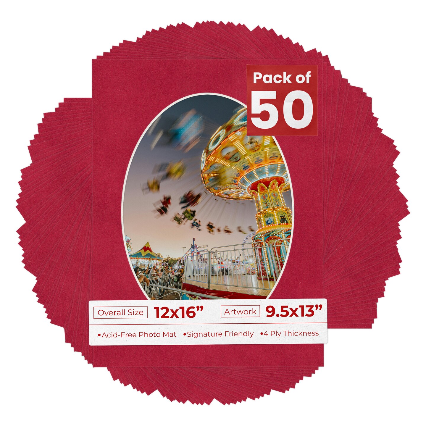Red Suede Mat Board for 12x16 Frames - Oval Opening for 9.5x13 Photos