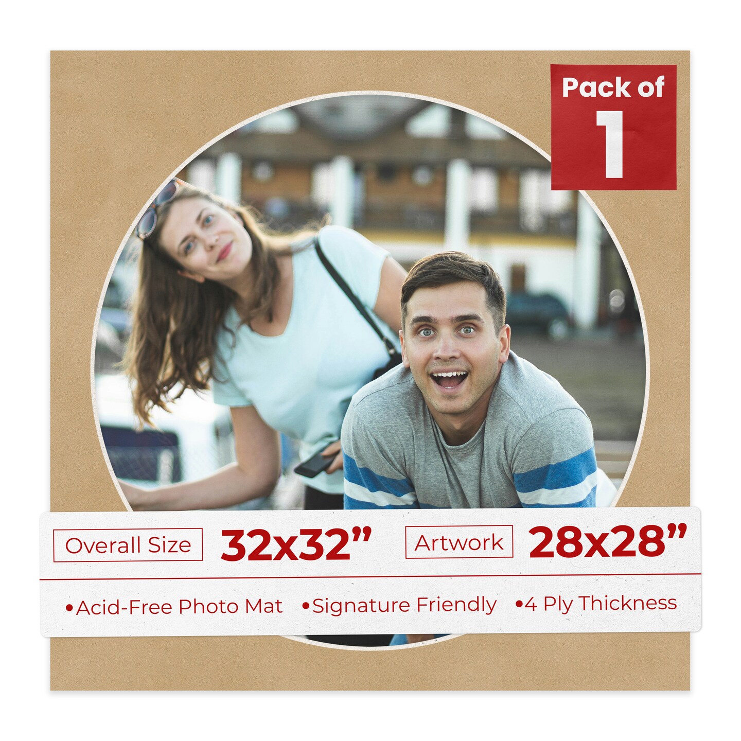 Beige Suede Mat Board for 32x32 Frames - Circle Opening for 28x28 Photos