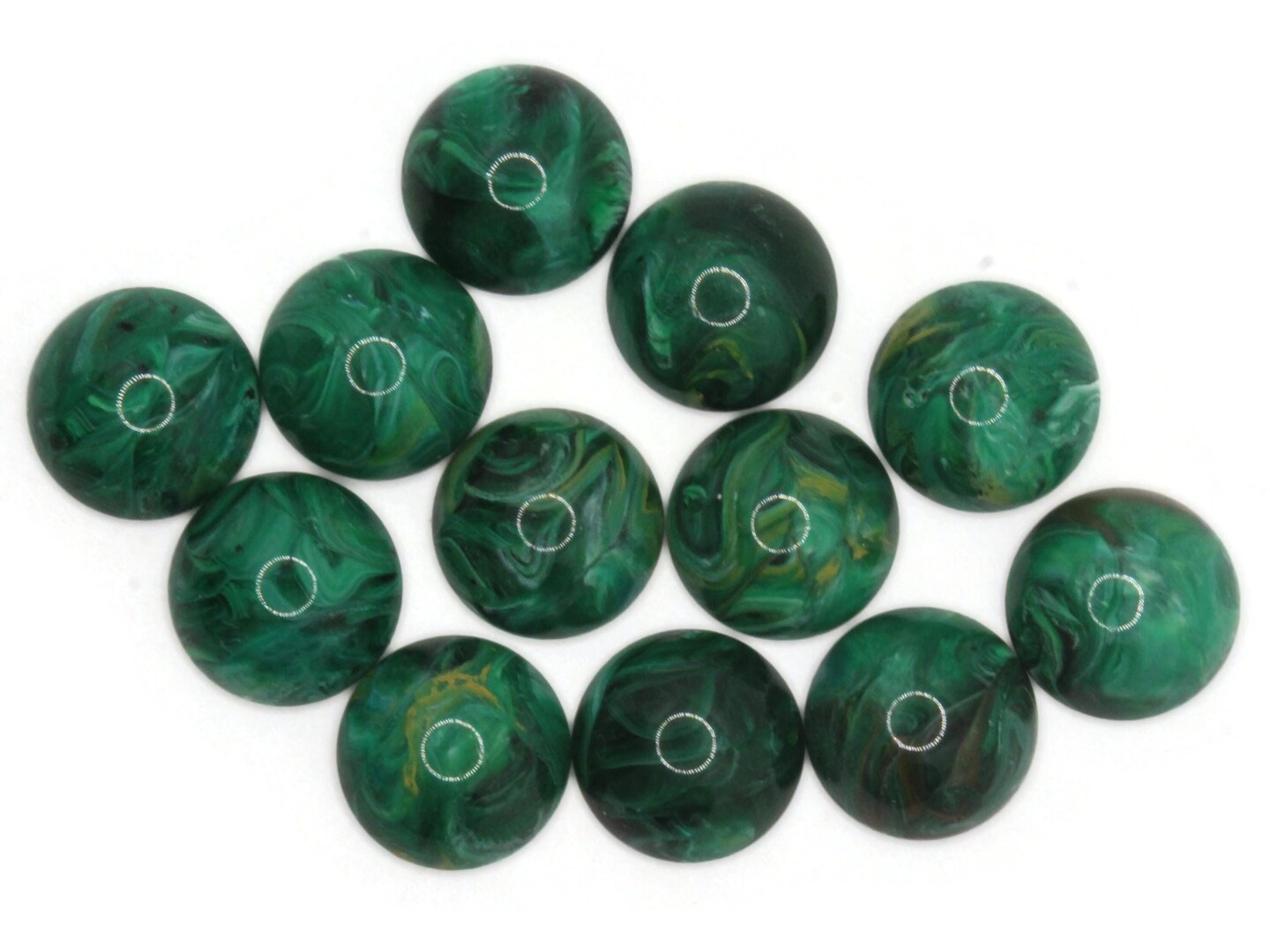 12 19mm Round Swirling Green Flatback Vintage Lucite Plastic Cabochons
