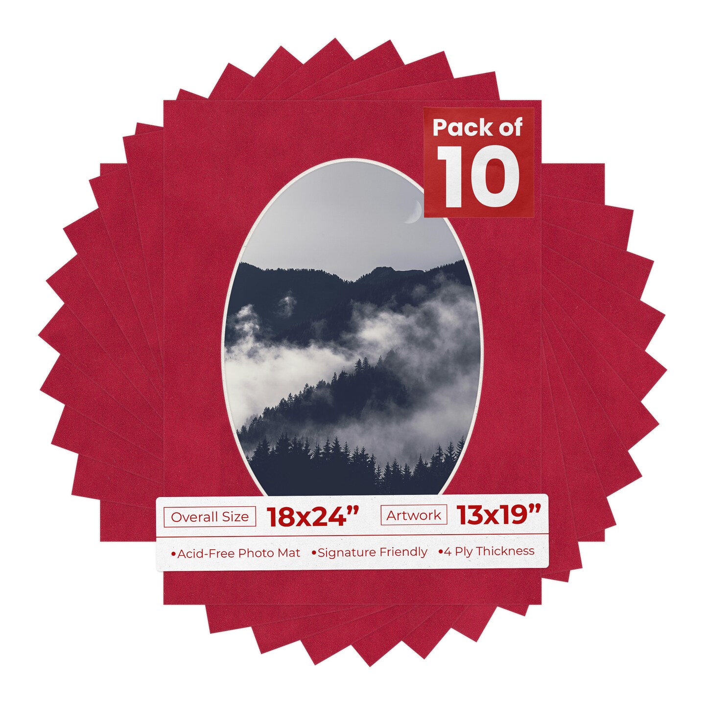 Red Suede Mat Board for 18x24 Frames - Oval Opening for 13x19 Photos