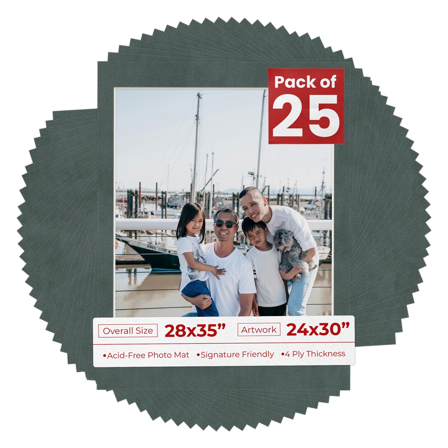 Dark Grey Suede Mat Board for 28x35 Frames - Fits 24x30 Photos