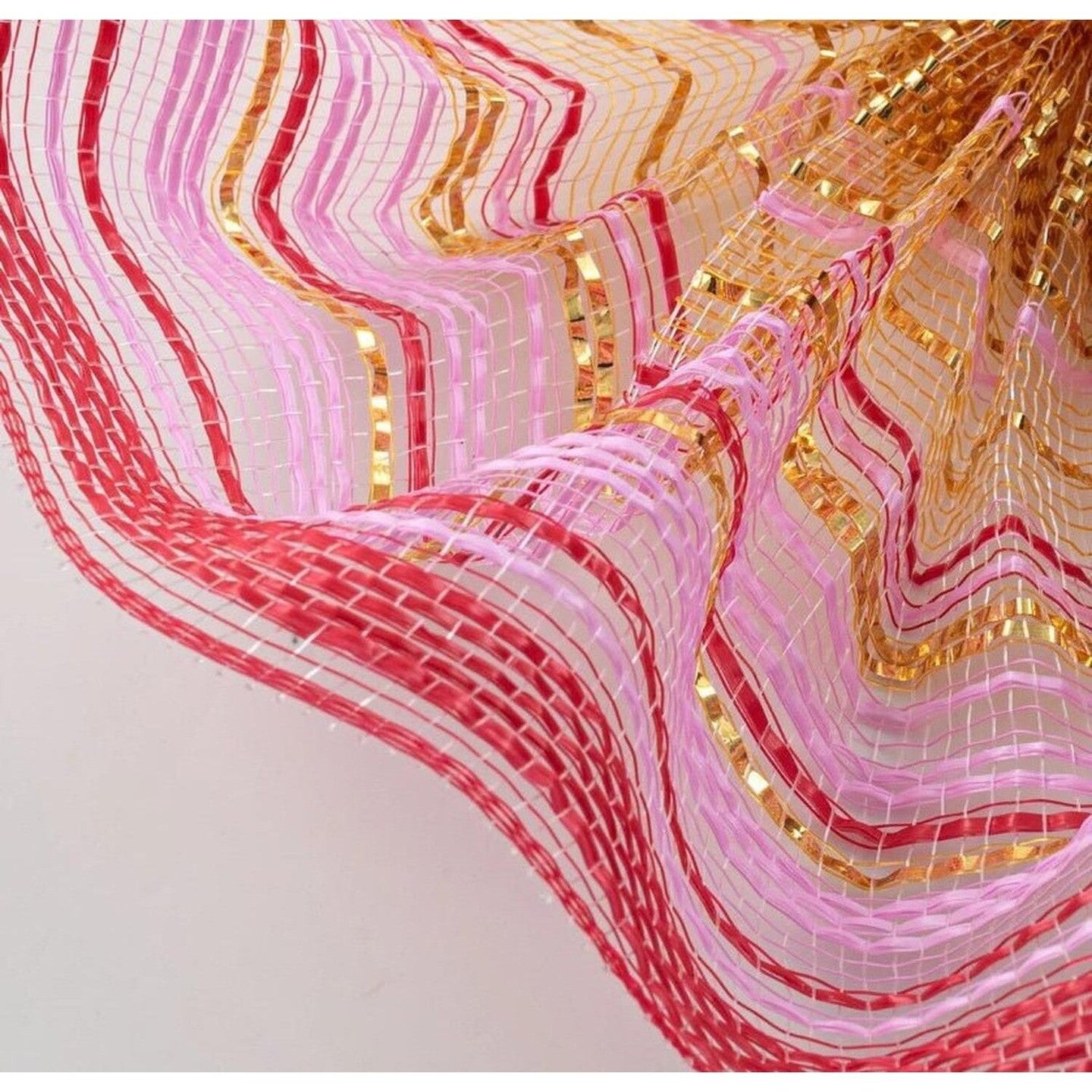 10in Wide Vertical Strip Ombré Mesh: Red, Pink & Metallic Gold