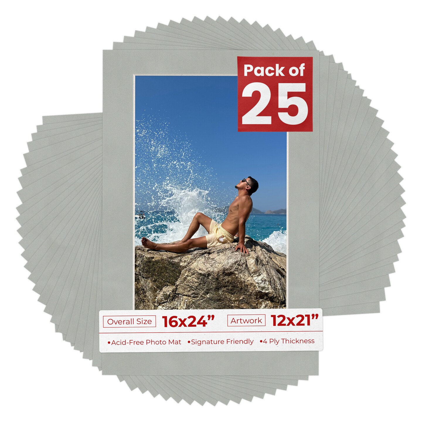 Light Grey Suede Mat Board for 16x24 Frames - Fits 12x21 Photos