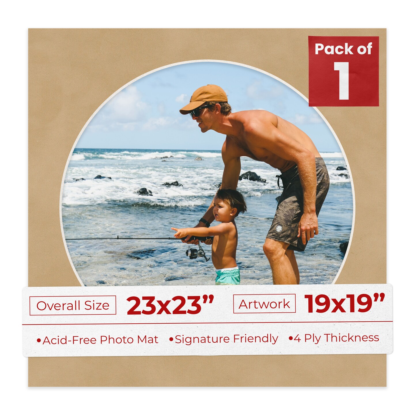 Beige Suede Mat Board for 23x23 Frames - Circle Opening for 19x19 Photos