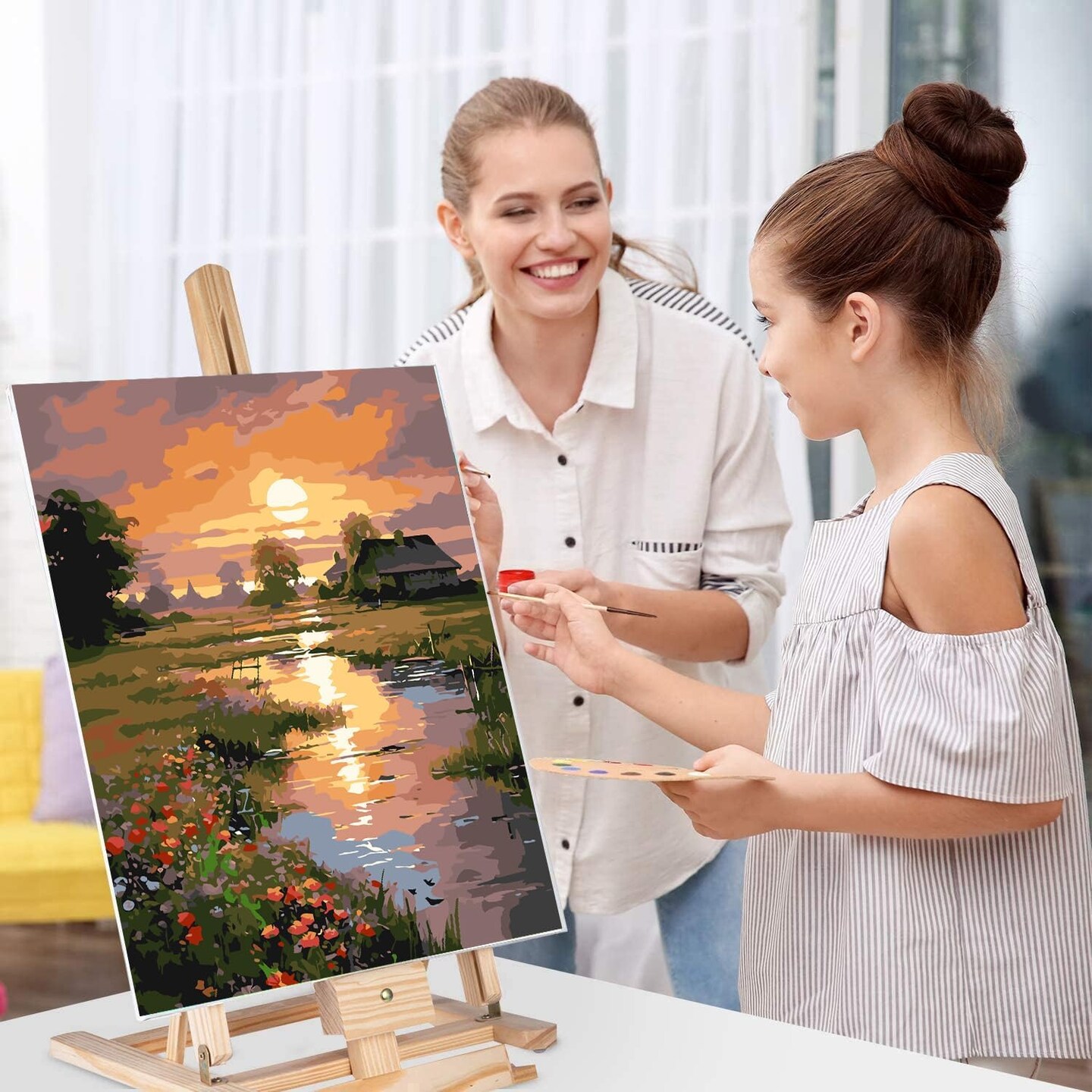 4 Pack Paint by Numbers Kit for Adults – Mountain Cabin Lake Sunset Landscape DIY Oil Painting Set on 12x16 Inch Canvas for Beginners, Wall Art & Home Decor Gift