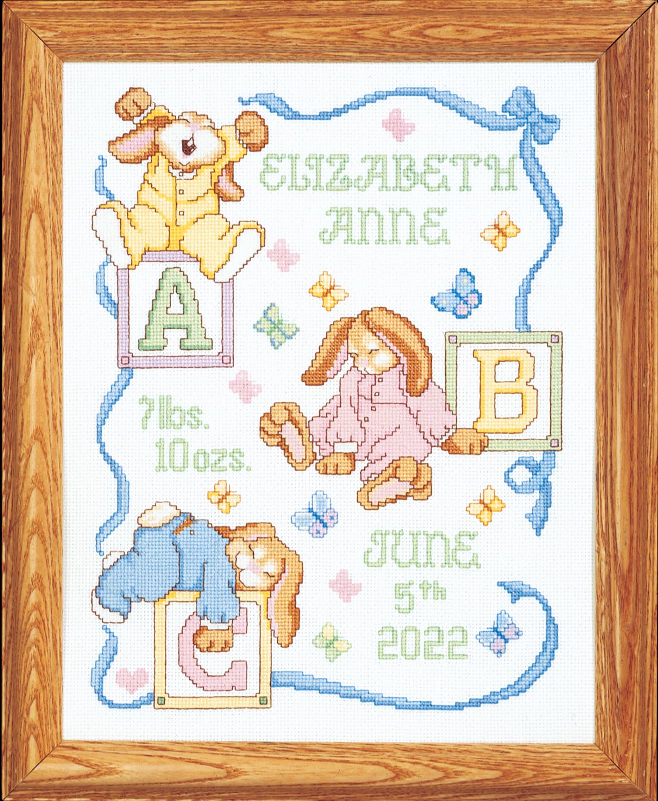 Janlynn 242077 Sleepy Bunnies Sampler Counted Cross Stitch Kit, 13" x 18", Multi-Colored, 14 Count