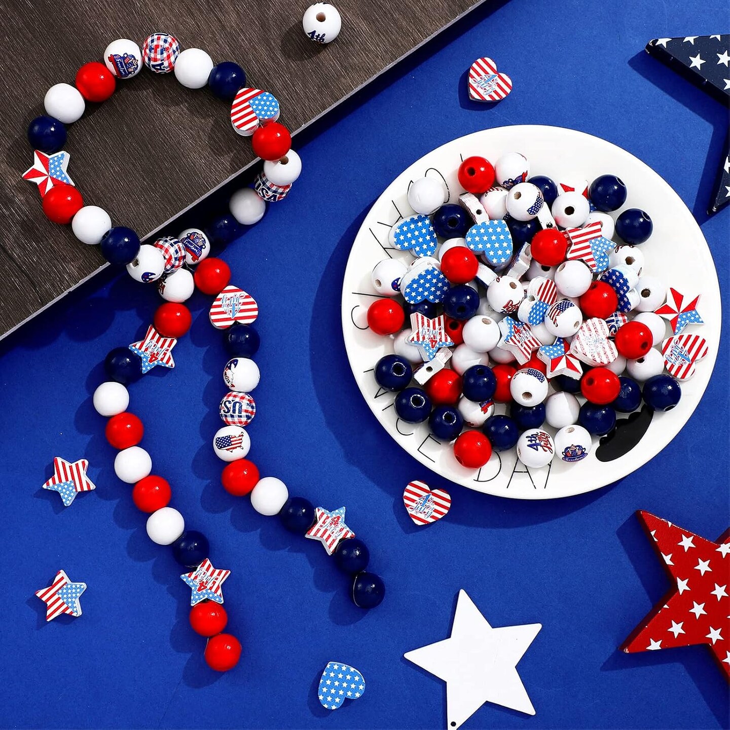 200 Pcs 4th of July Wood Beads
