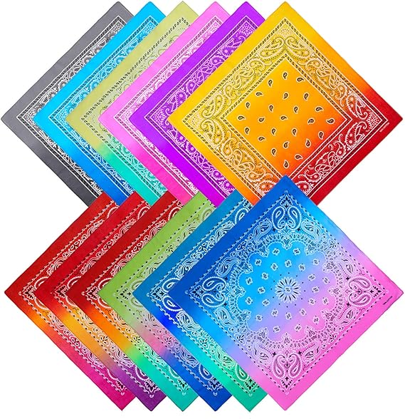 12 Pack Novelty Gradient Cotton Bandanas Paisley Print Head Wrap Handkerchief, 2 Style