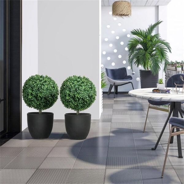 Set of Realistic Round Boxwood Trees &#x2013; Faux Topiary for Indoor &#x26; Outdoor Decor