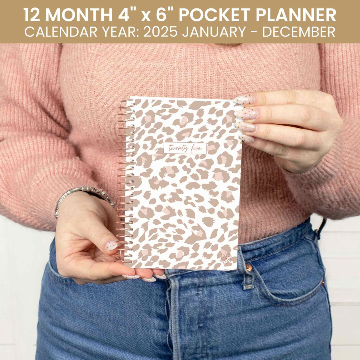 bloom daily planners 2025 Soft Cover Planner, 4&#x22; x 6&#x22;, Tan Leopard