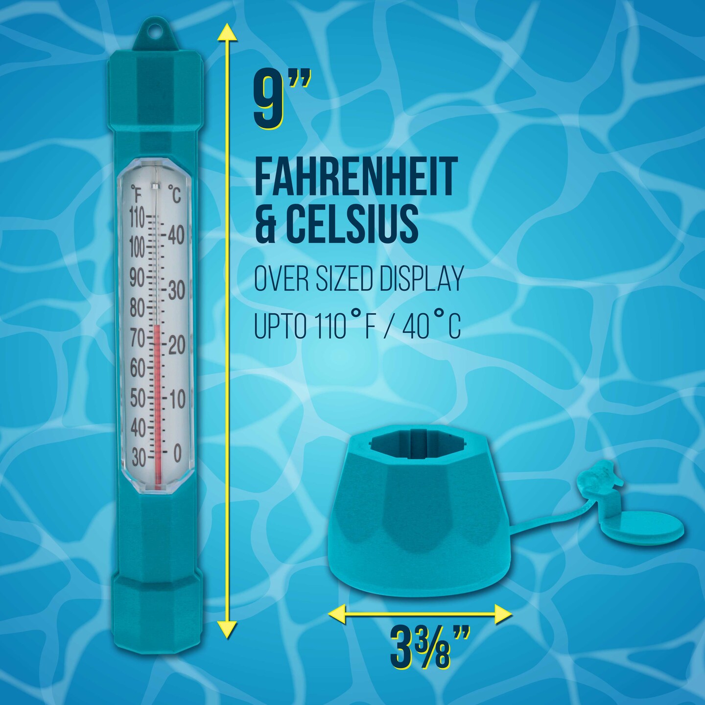 U.S. Pool Supply Floating Buoy Pool Thermometer with Jumbo Easy-To-Read Temperature Display, Teal Blue, Tether String - Up to 110&#xB0; F, 40&#xB0; C, Spa, Pond