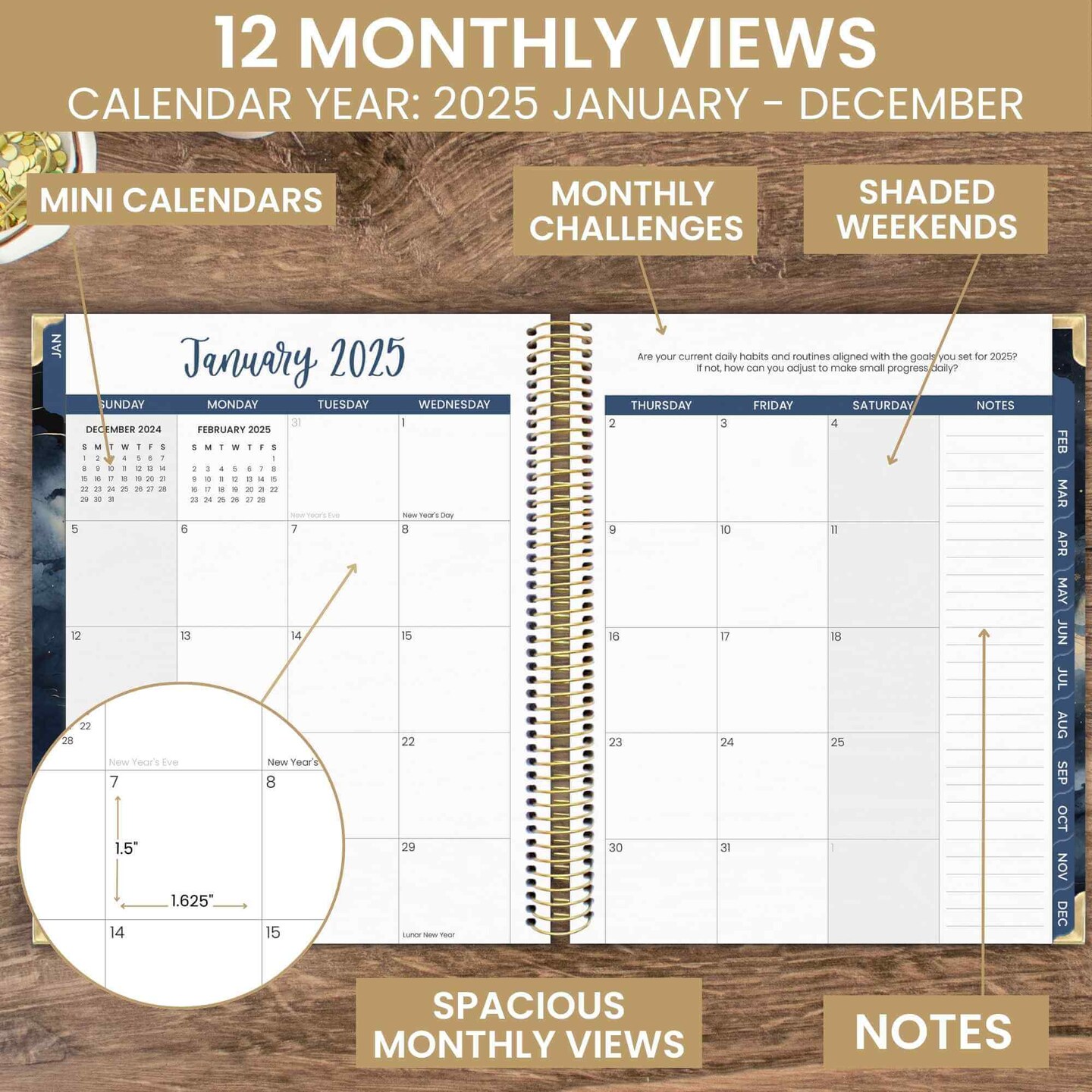 bloom daily planners 2025 Vision Planner, 7.5" x 9", Midnight Sky