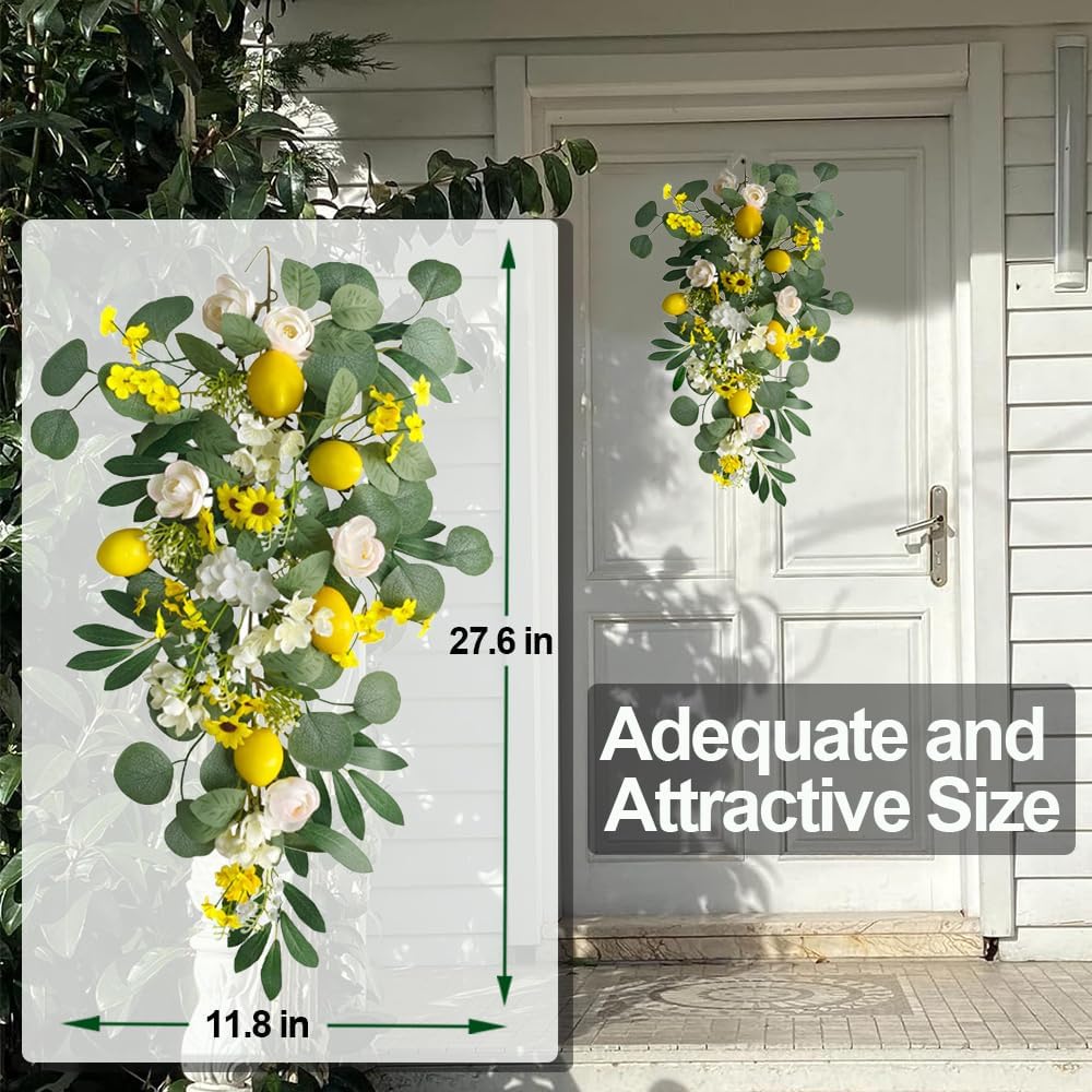 Lemon Door Swag with Lights 27.6&#x22; Summer Wreaths for Front Door
