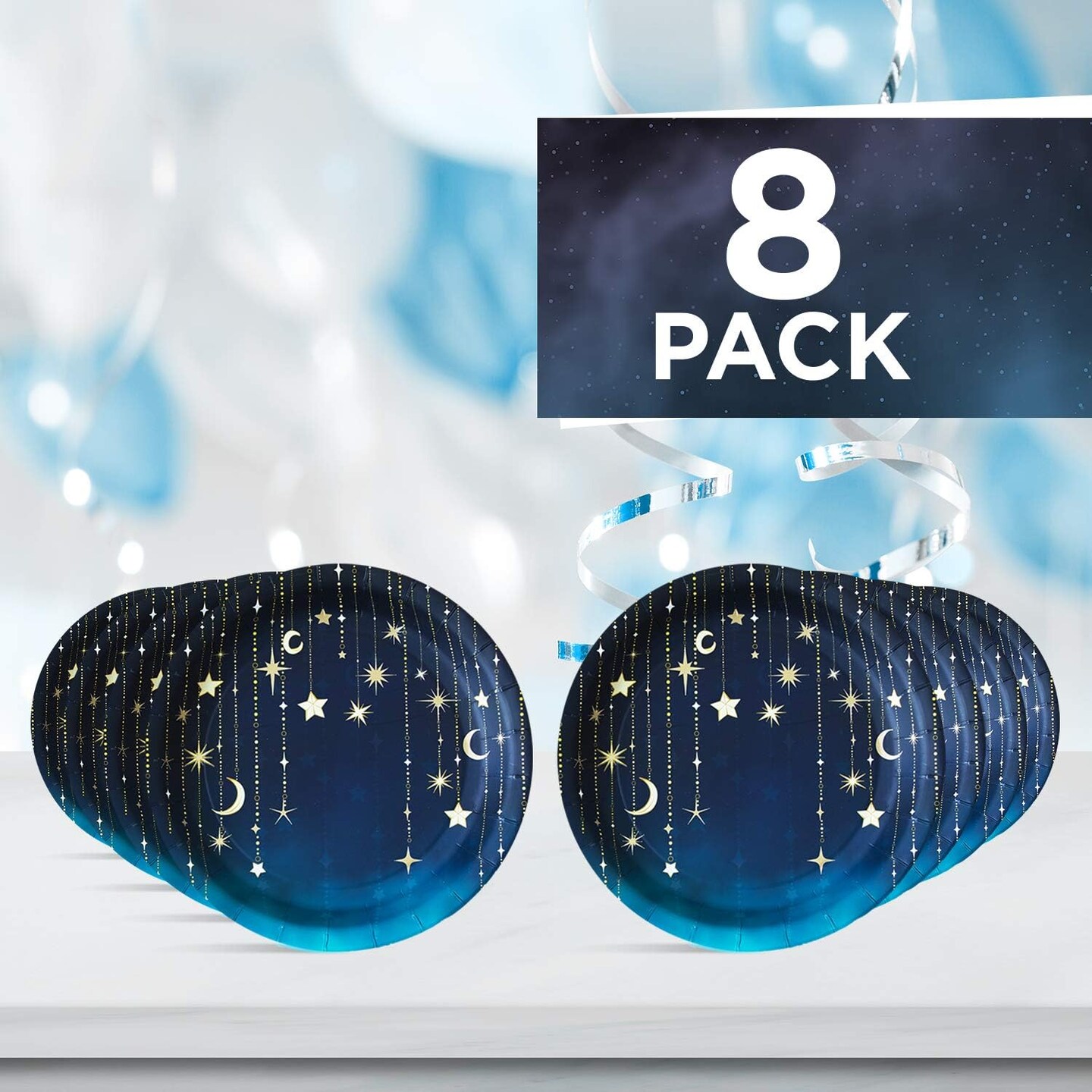 Starry Night Large Round Paper Plates, Party Tableware Supplies