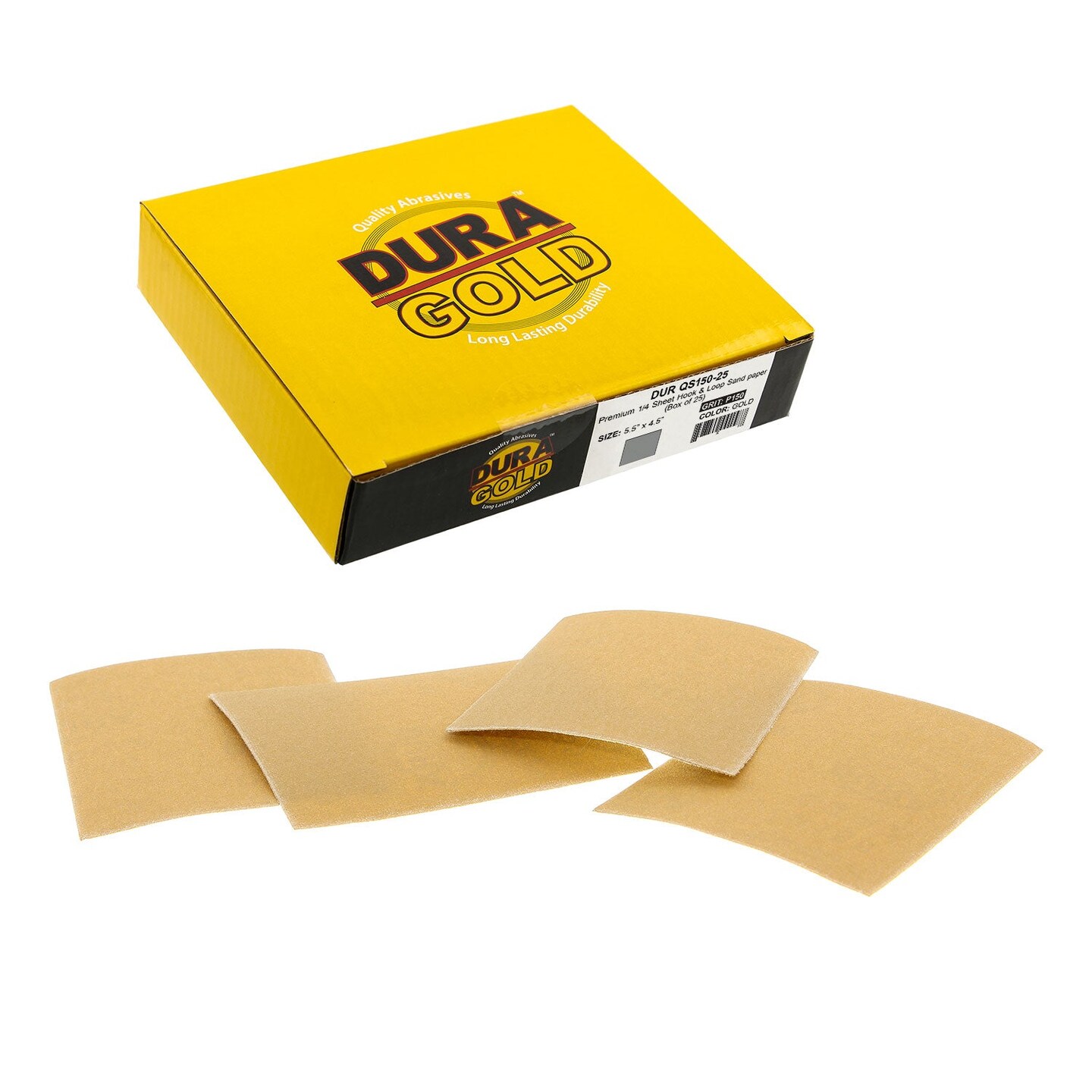 150 Grit - 1/4 Sheet Hook &#x26; Loop Sandpaper 5.5&#x22; x 4.5&#x22; - For Automotive &#x26; Wookworking Palm Sanders - Box of 25