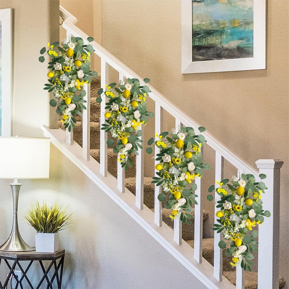Lemon Door Swag with Lights 27.6&#x22; Summer Wreaths for Front Door
