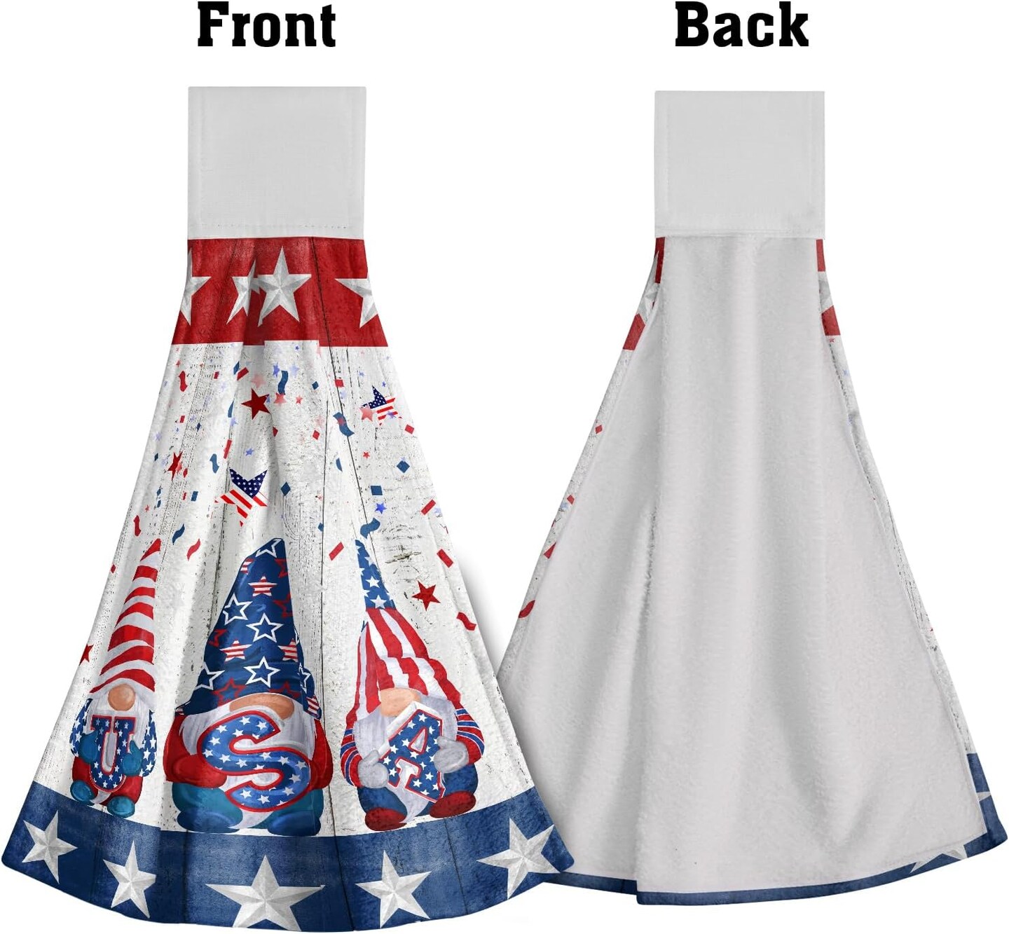 2PCs USA Gnome Kitchen Hanging Towels Memorial Veteran Day Patriotic Hand Tie Towel with Loop & Hook America Flag 4th of July Stars Soft Dish Cloth Fast Drying for Bathroom Farmhouse Home Decor