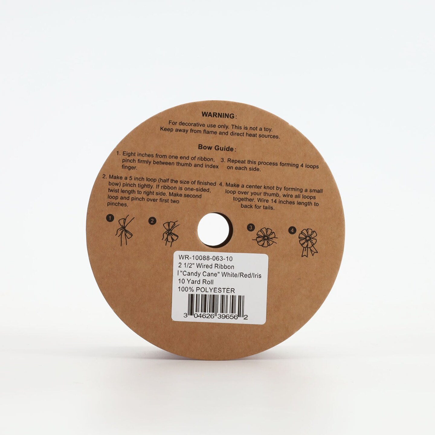 LaRibbons 2 1/2&#x22; Wired Ribbon | &#x22;Candy Cane&#x22; White/Red/Iris | 10 Yard Roll