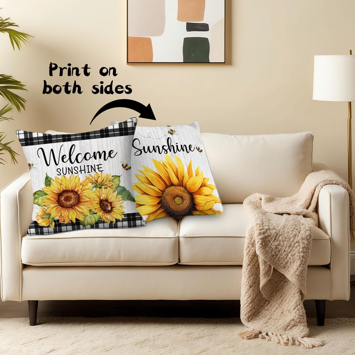 Sunflower Decorative Throw Pillow Covers, Set of 2, Sweet Home Decorations Cushion Case for Sofa Couch, Sunflower Decor Gifts for Home Living Room Bedroom, 18x18 Inch Pillow Cases