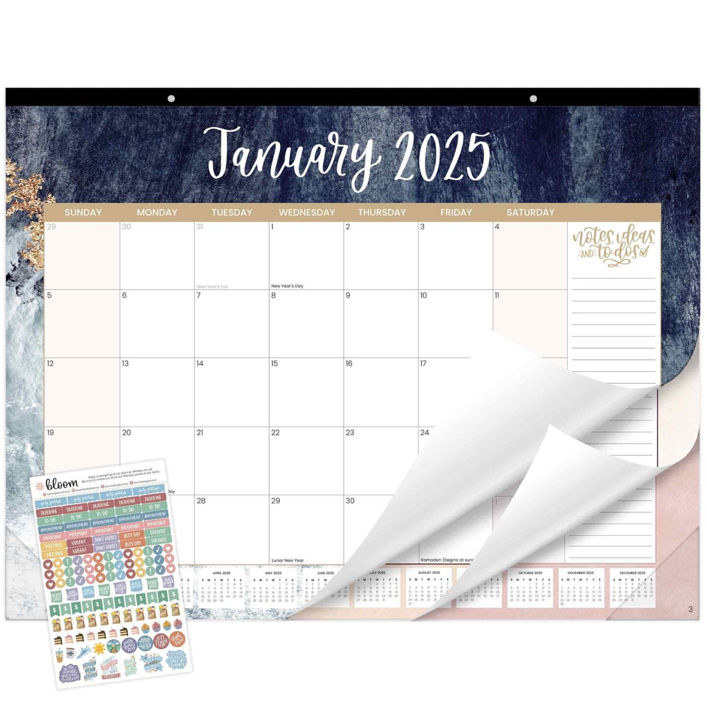 bloom daily planners 2025 Desk Calendar, 16&#x22; x 21&#x22;, Watercolor