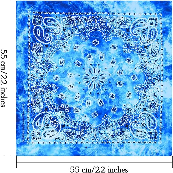 6 Pack 22 x 22 Inch Tie Dye Bandana Cotton Paisley Bandanas Headbands Cowboy Handkerchiefs for Men and Women