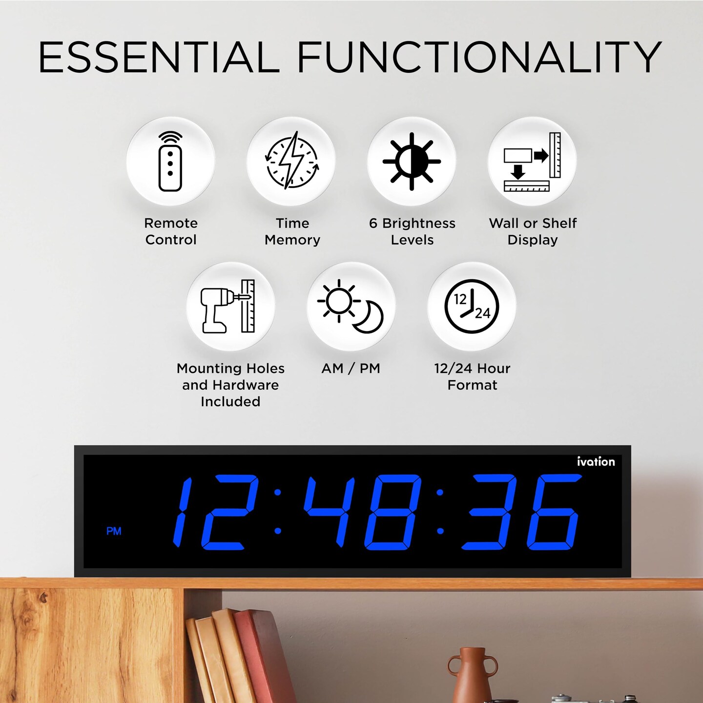 Ivation Huge 24 Inch Large Big Oversized Digital LED Wall Clock