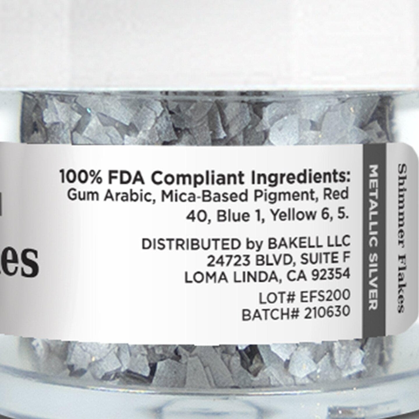 Metallic Silver Edible Shimmer Flakes 4 Gram Jar