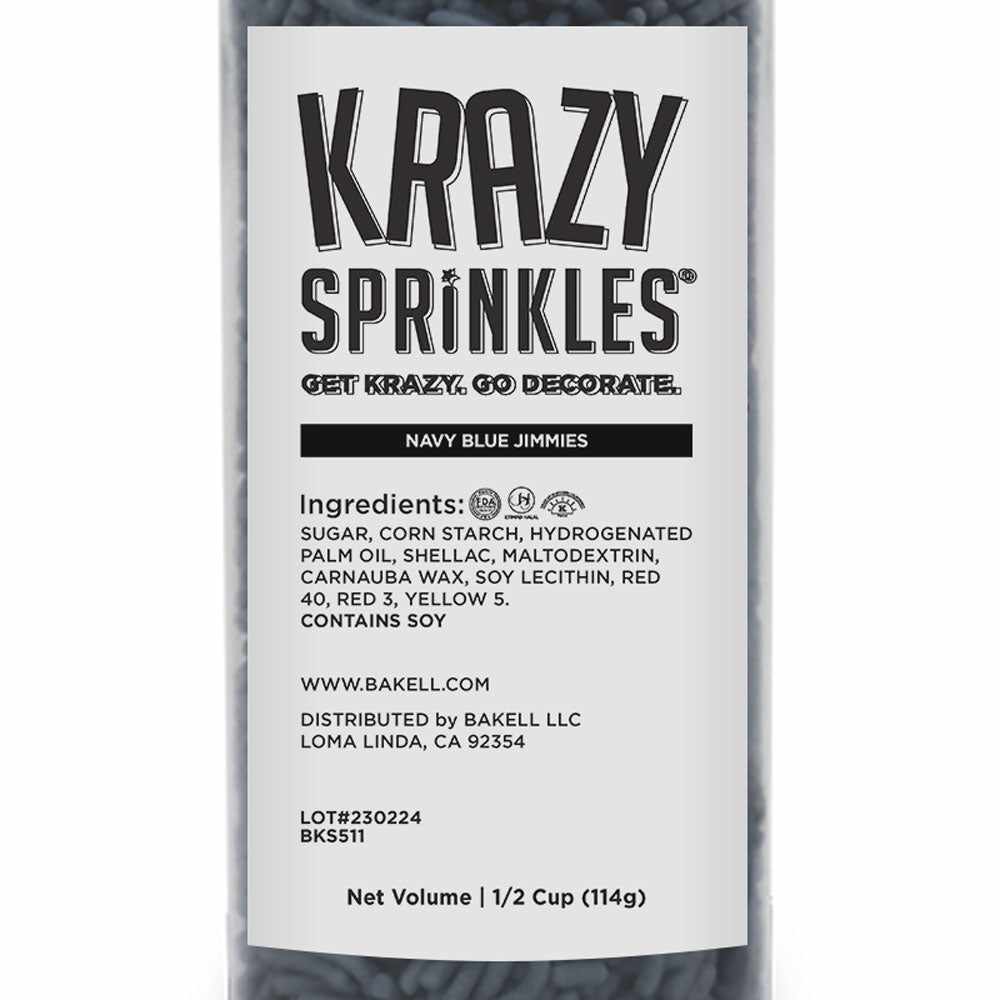 Krazy Sprinkles - Navy Blue Jimmies (1/2 Cup, 1x Jar) for Cakes, Ice Cream &#x26; Cookies