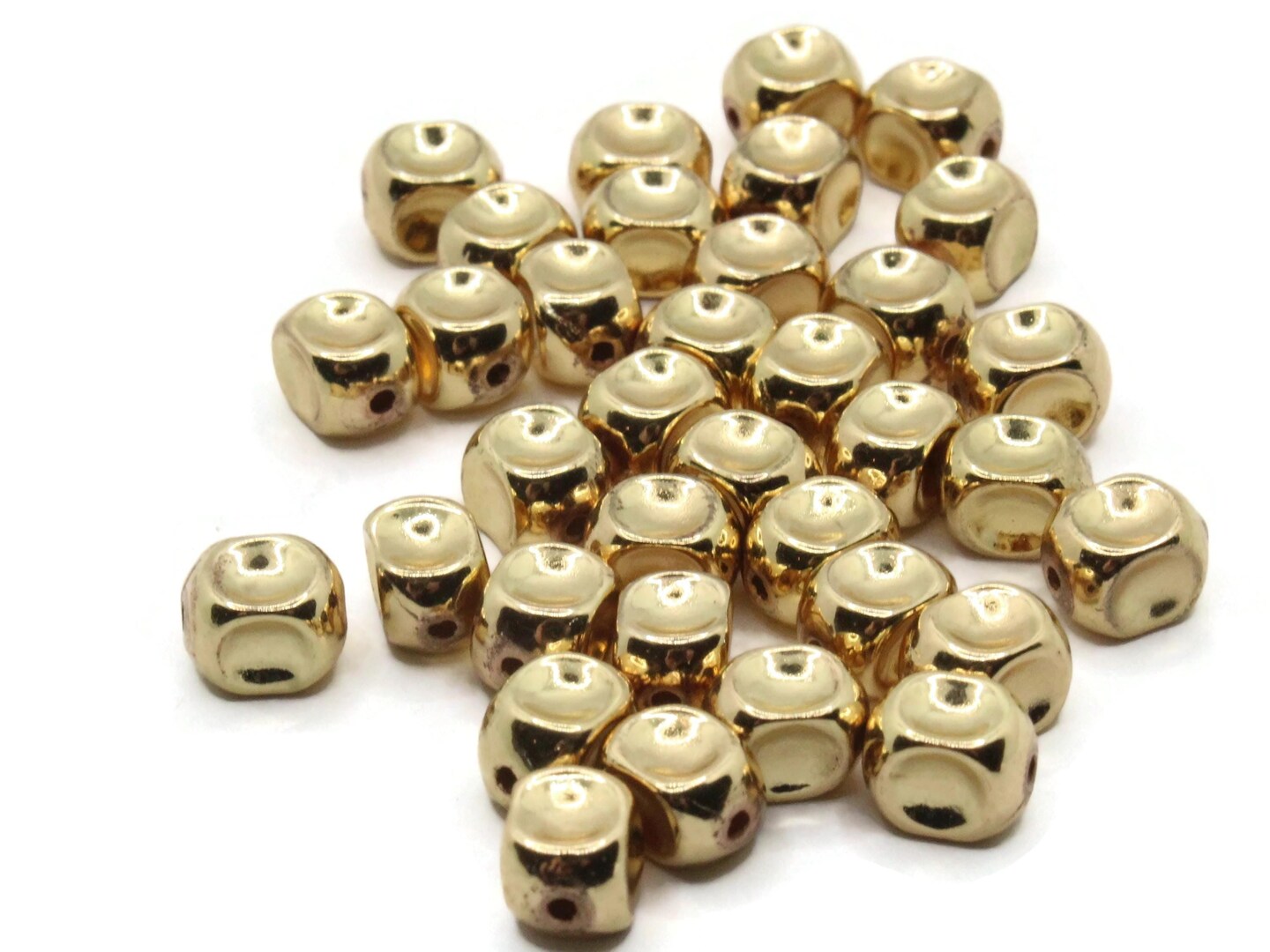 35 8mm Dimpled Rectangle Vintage Gold Plated Plastic Beads