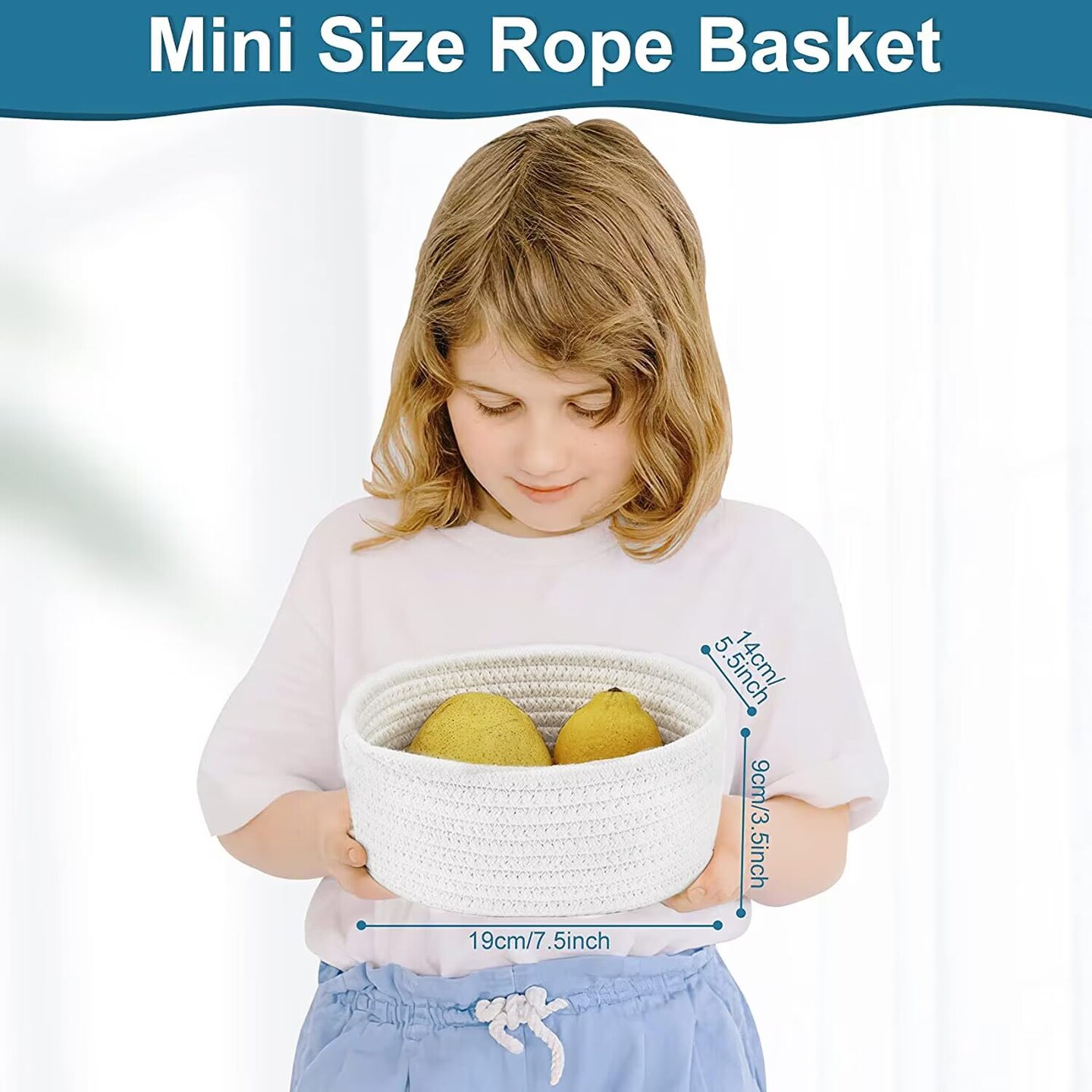 &#x3010;2 Pack&#x3011;Small Storage Baskets, Natural Cotton Rope Woven Baskets for Organizing, Tiny Oval Storage Easter Baskets, Small Basket, Cat Dog Toy Baskets, Bathroom Organization Bin