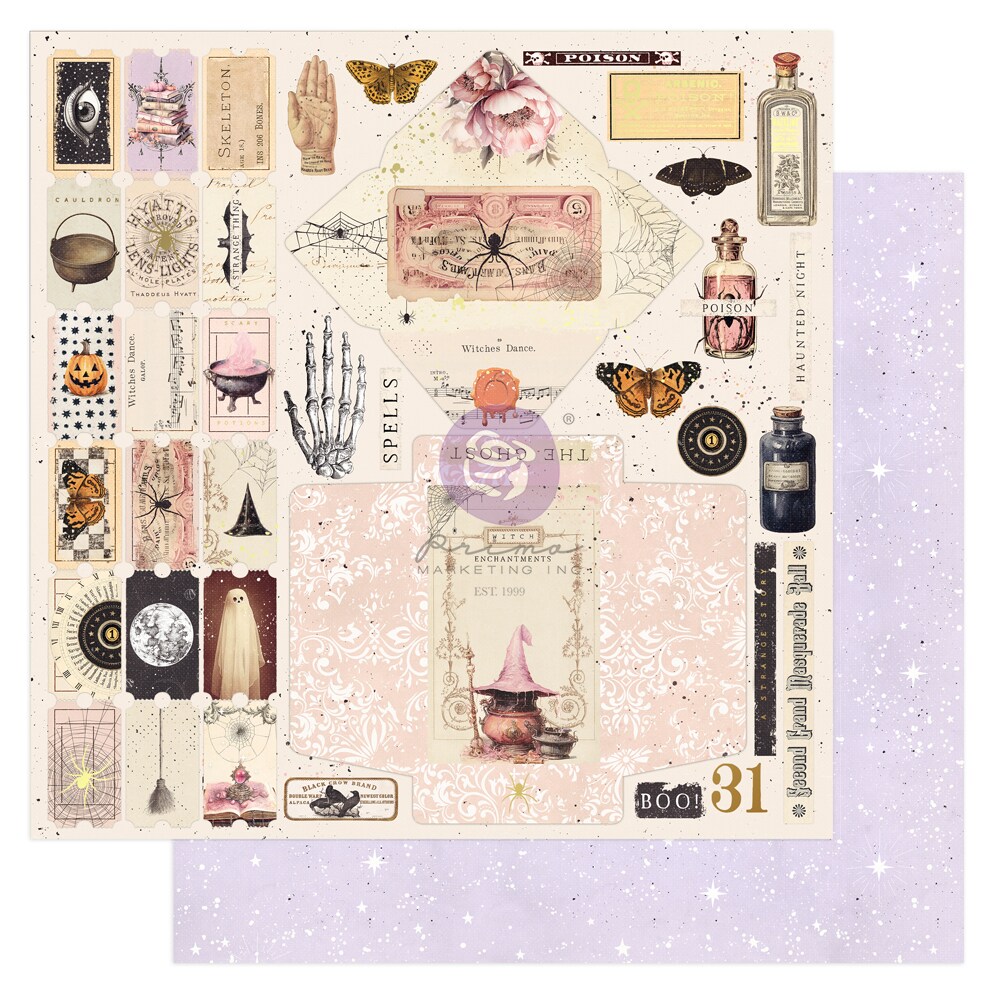 Magic Spell Collection 12x12 Sheet - Found Objects - 1 sheet 12"x12" w foil details paper (TOTAL 10 SHEETS)