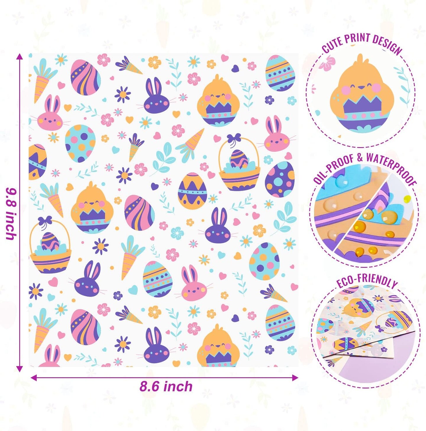 100 Pcs Easter Wax Paper for Food, Waterproof Oil-proof Parchment Paper Sheets, Wax Paper Sheets Deli Paper Sandwich Wrap