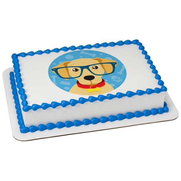 Puppy Dog with Glasses Baby Shower PhotoCake® Edible Cake Topper Icing Image,