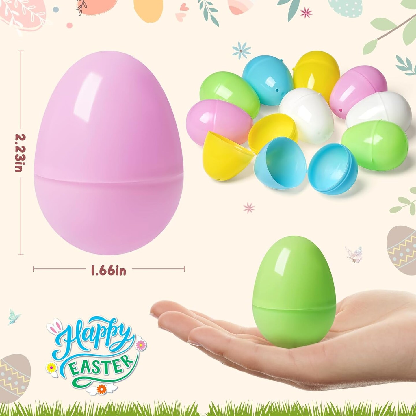 50 PCS Plastic Easter Eggs, 2.4&#x27;&#x27; Bulk Empty Easter Eggs in 5 Colors, Hinged Fillable Eggs for Easter Egg Hunt, Perfect Basket Stuffers, Easter Party Favor for Kids