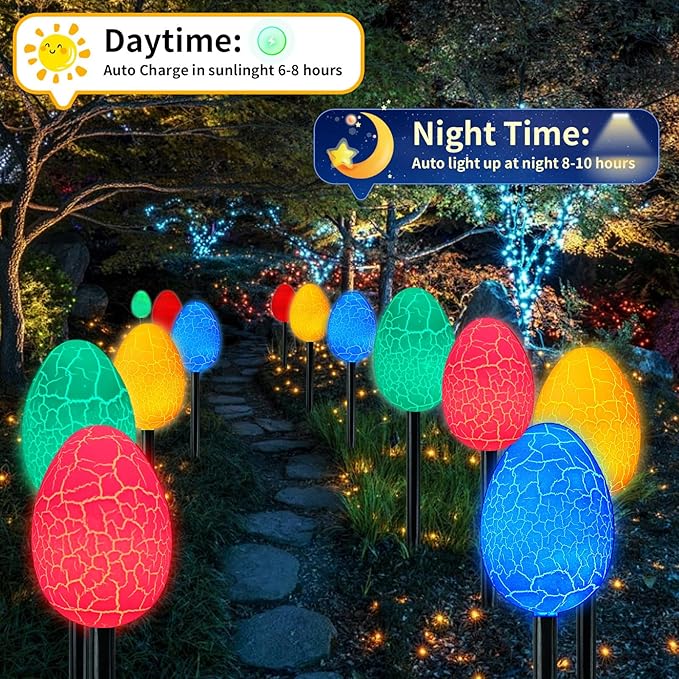 2 Set of 12 Solar Easter Decorations Outdoor Lights,with 8 Modes LED Egg Light,Waterproof Outdoor Solar Lights for Garden Yard Pathway Lawn Grave (Egg)