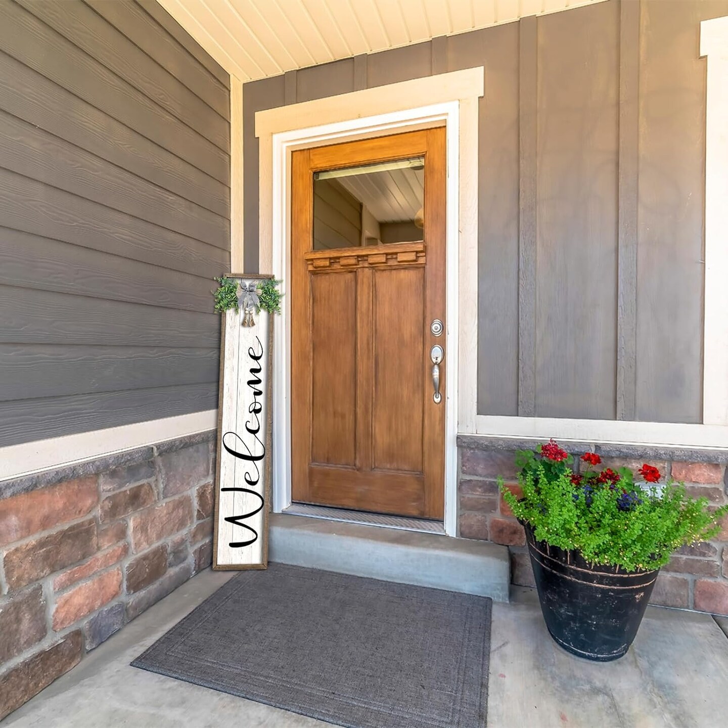 Welcome Sign for Front Porch Standing (Wood White)