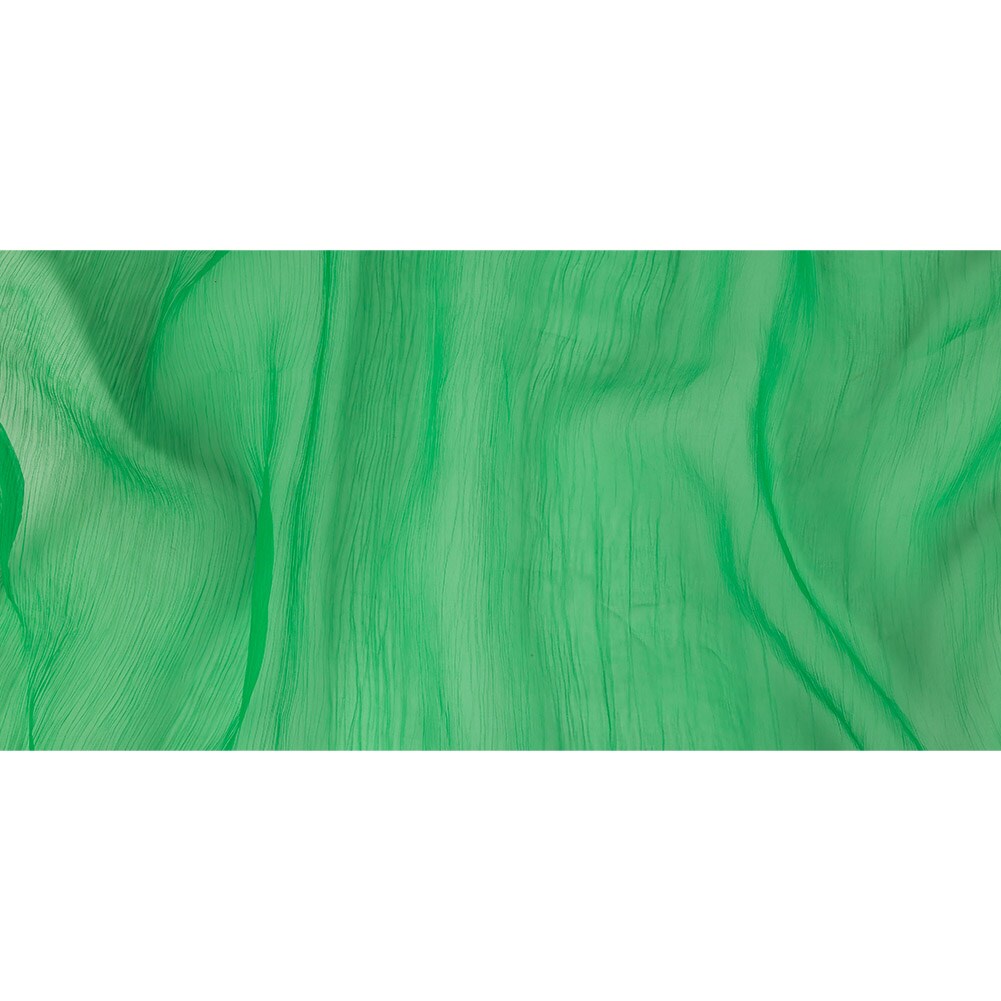 1 Yard Crinkled Silk Organza Kelly Green Designer Fabric, 49 Inches Width