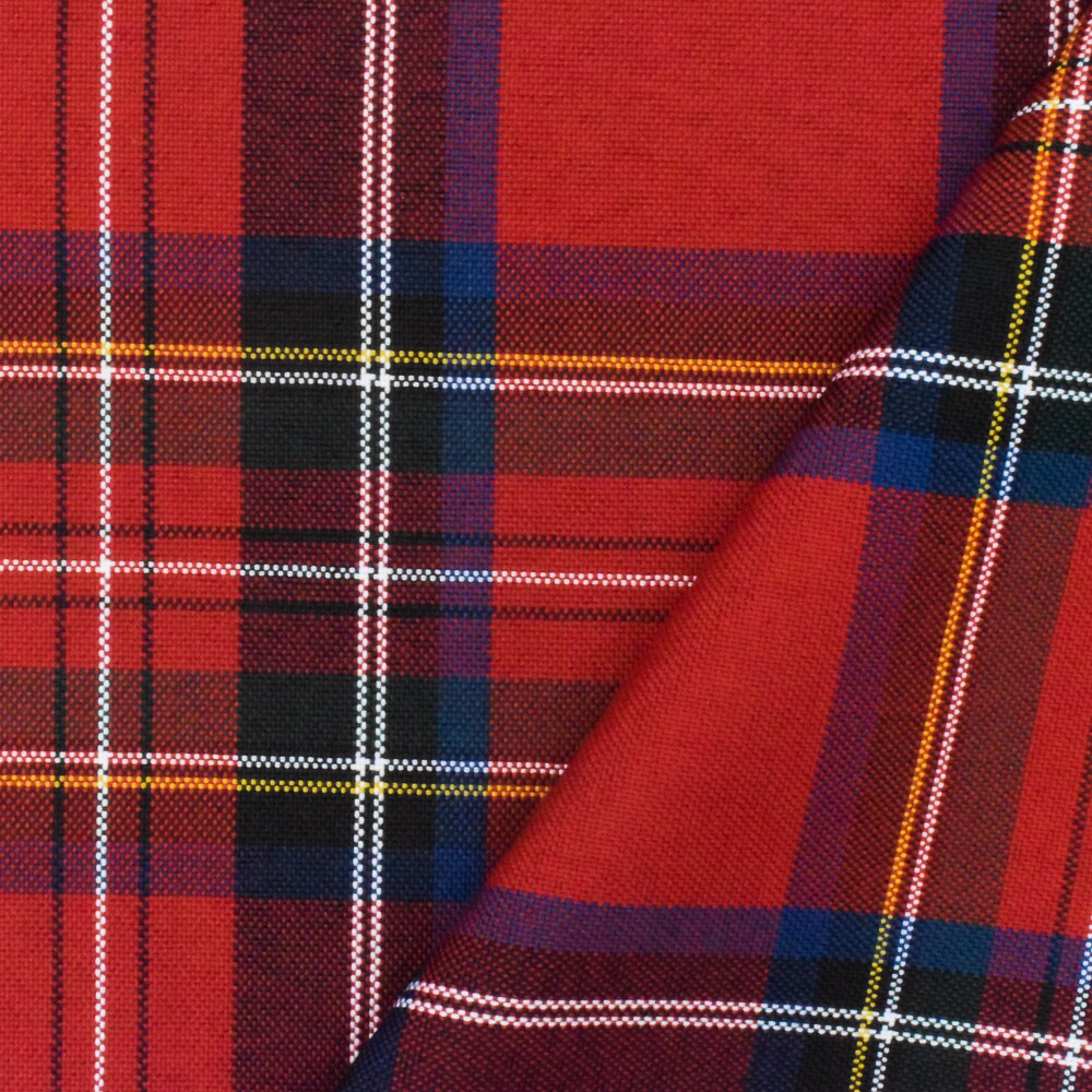 School Red-Blue-White-Multi Plaid Poly Madras Woven Fabric By the Yard