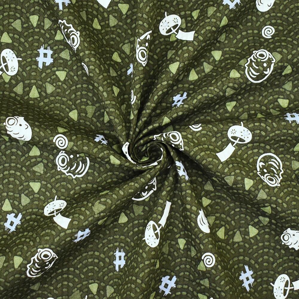 Green-Blue-Multi Abstract Pig Art Printed Crinkled Cotton Shirting Woven Fabric By the Yard