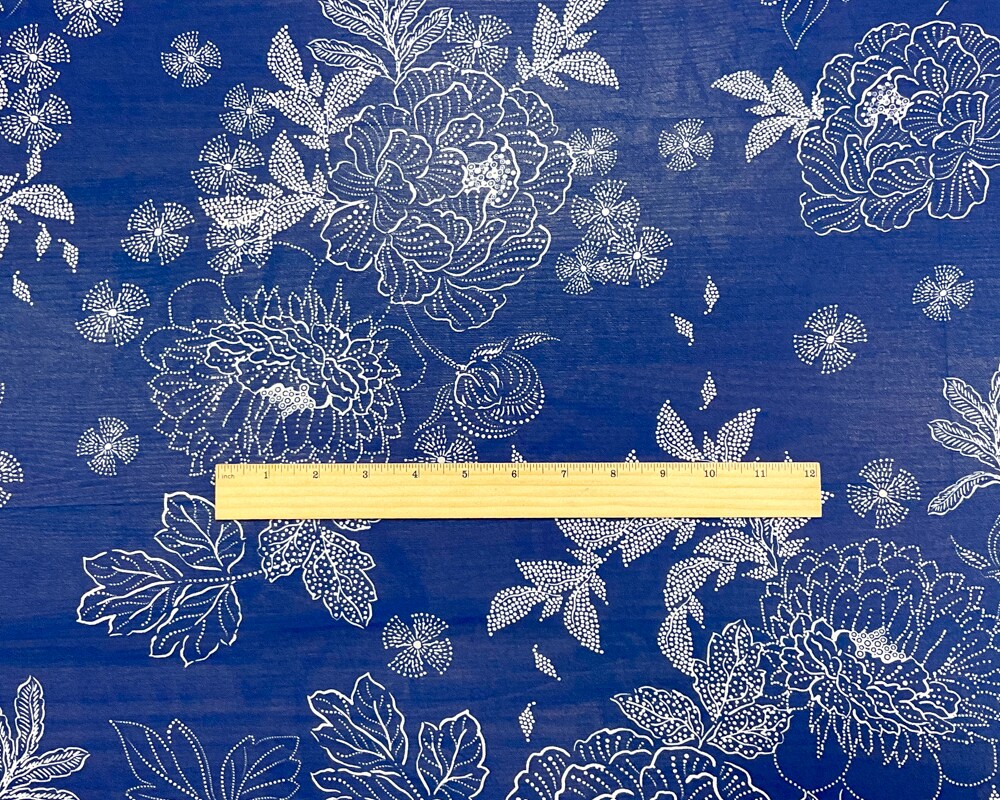 Blue-White Poly Floral Printed Chiffon Woven Fabric By the Yard