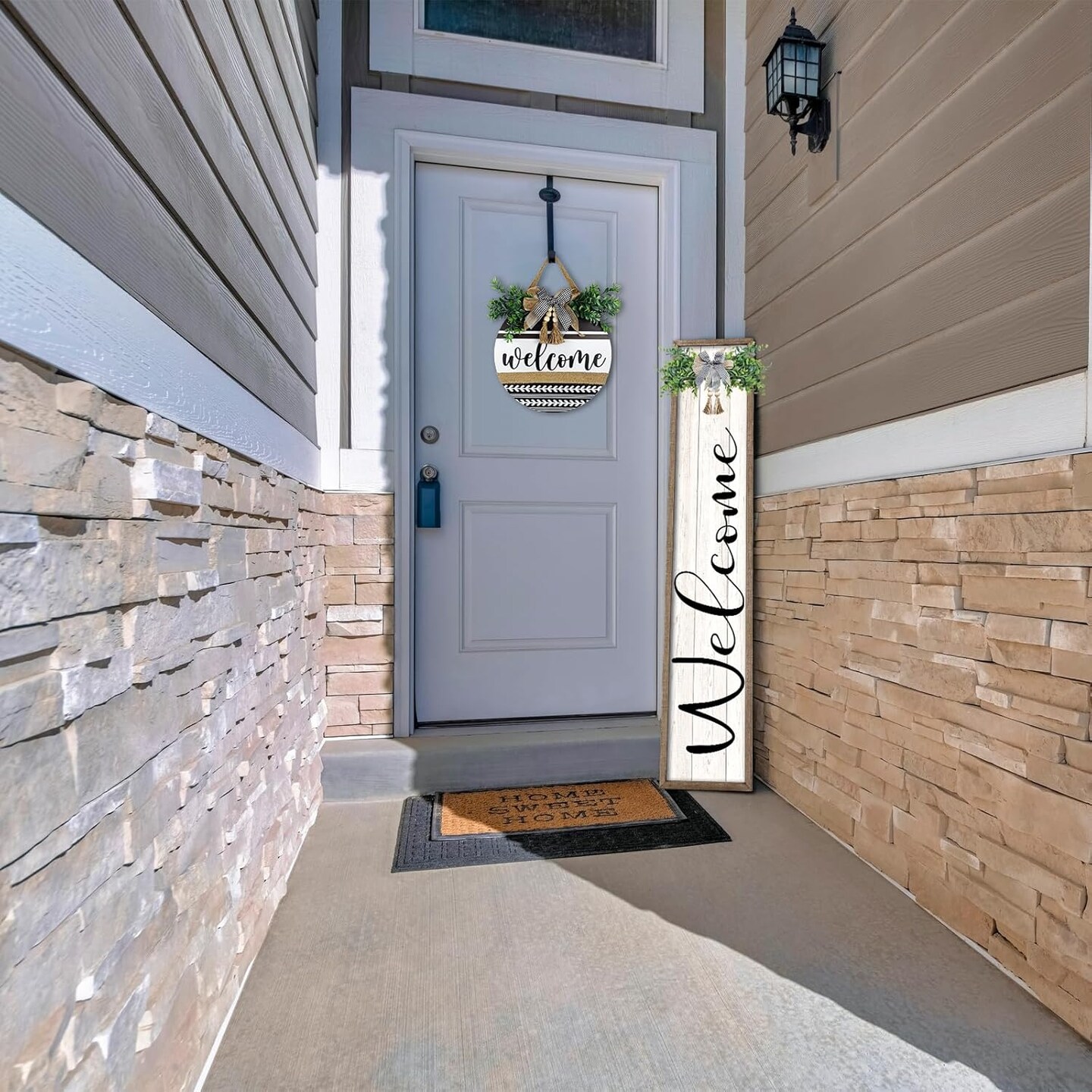 Welcome Sign for Front Porch Standing (Wood White)