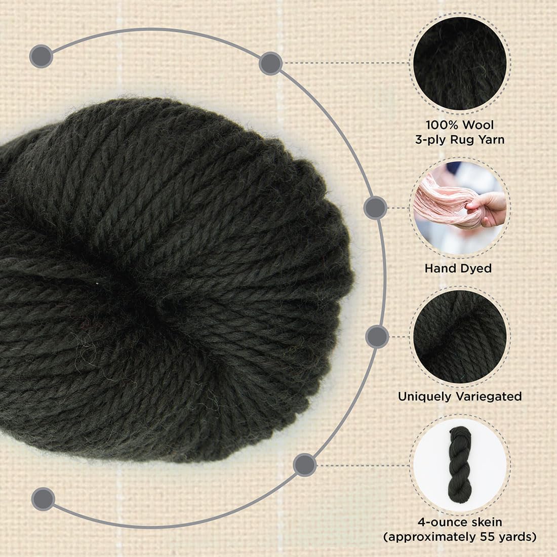 The Oxford Company Violet Jane 100% Solid Worsted Wool Rug Yarn 4 Oz. Skein (approx. 131 yds)