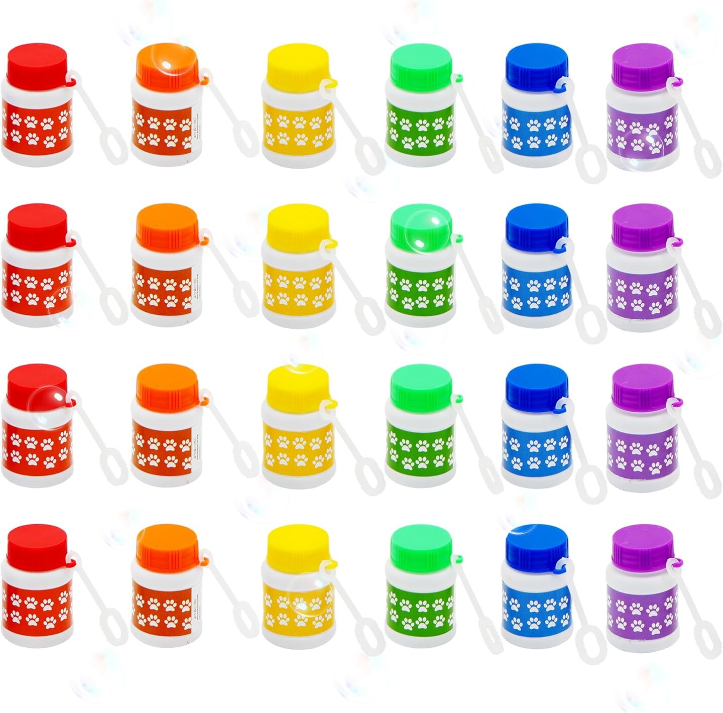 4E&#x27;s Novelty Paw Print Bubble Bottles - Pack of 24 - Mini Bubbles 1 FL oz, Paw Dog Patrol Party Favors, Bubble Wand Blowing Toys for Kids Boys &#x26; Girls