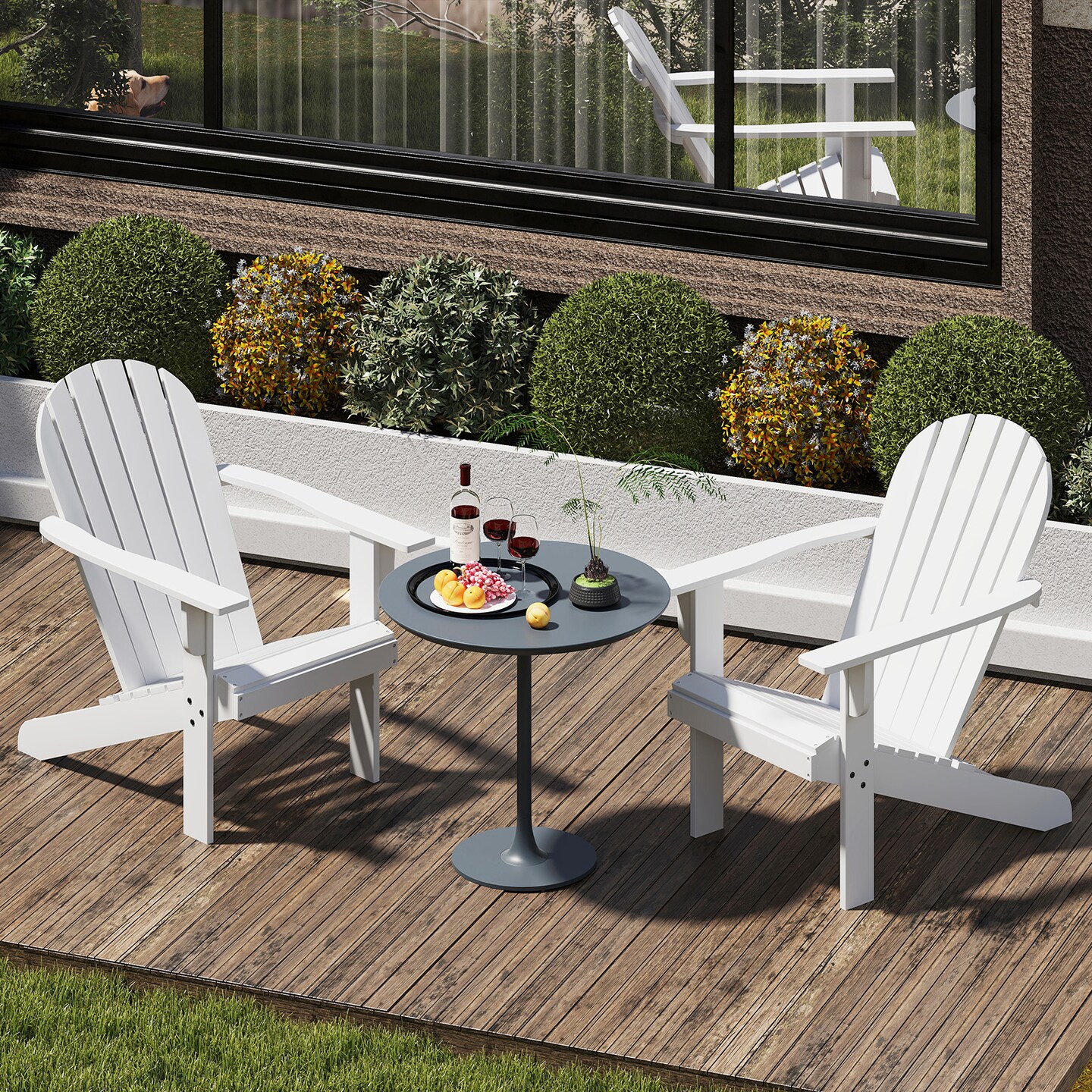 Acacia Wood Lounge Patio Adirondack Chair with Slatted Seat and High Inclined Backrest