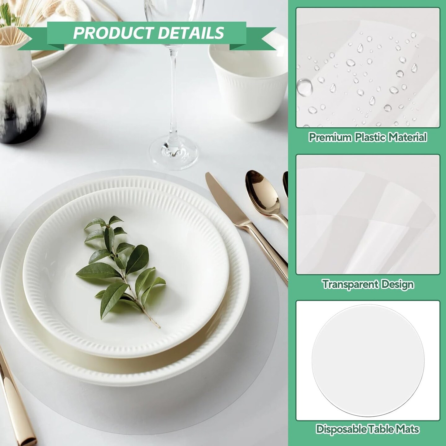 50 Pieces Clear Plastic Placemats Transparent Disposable Round Table Mats