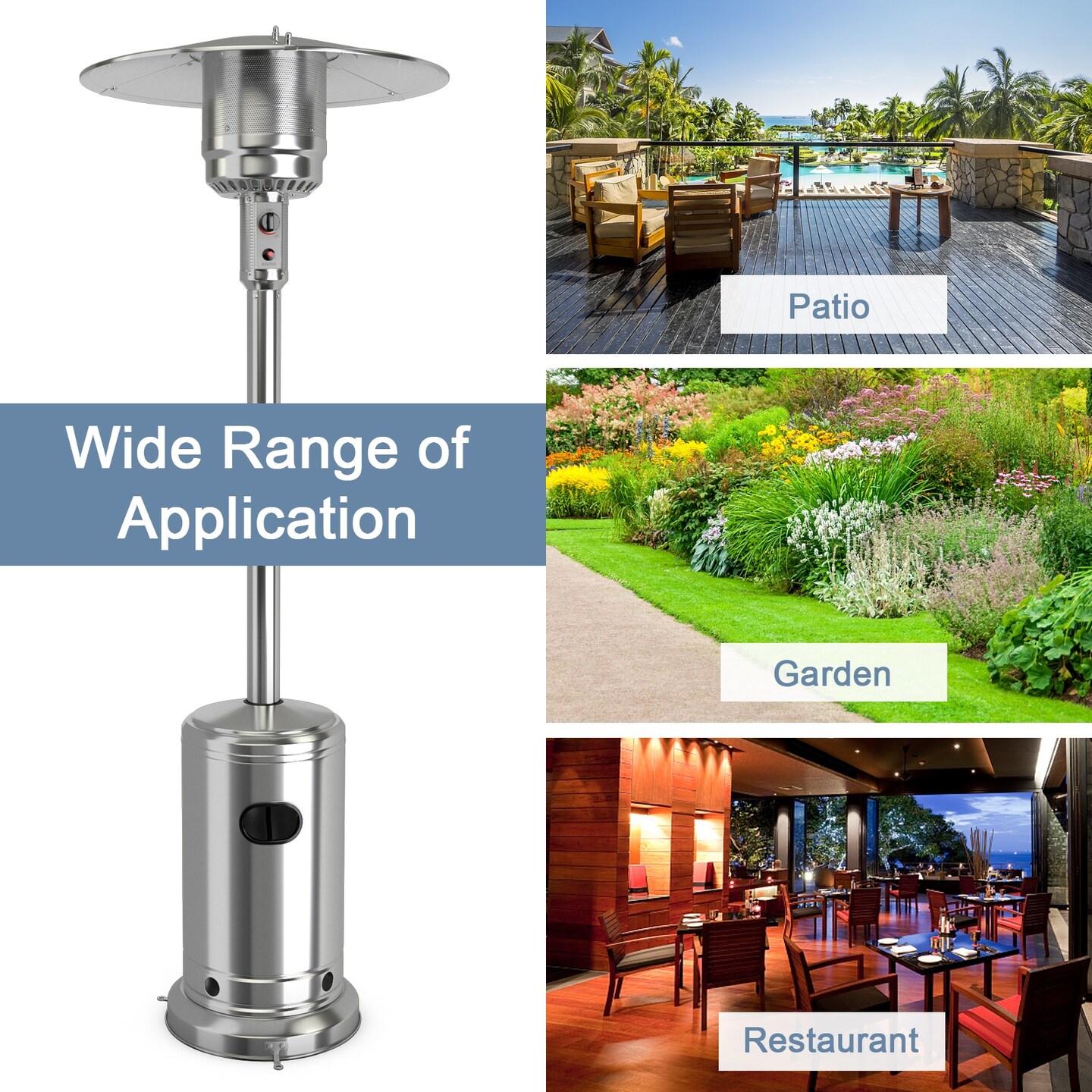 50000 BTU Stainless Steel Propane Outdoor Heater with Trip Over Protection and 2 Handles